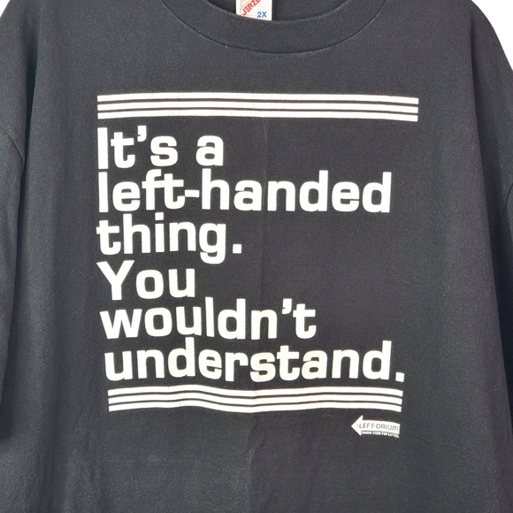 Left Handed Persons Graphic Gag Bold Print Vintage 90's Y2K Black T-Shit XXL - Picture 3 of 13